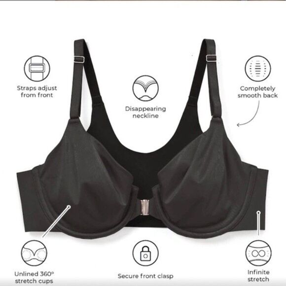 NWOT Soma Vanishing 360 Unlined Perfect Front Clasp & Underwire Bra BLACK - Picture 1 of 6